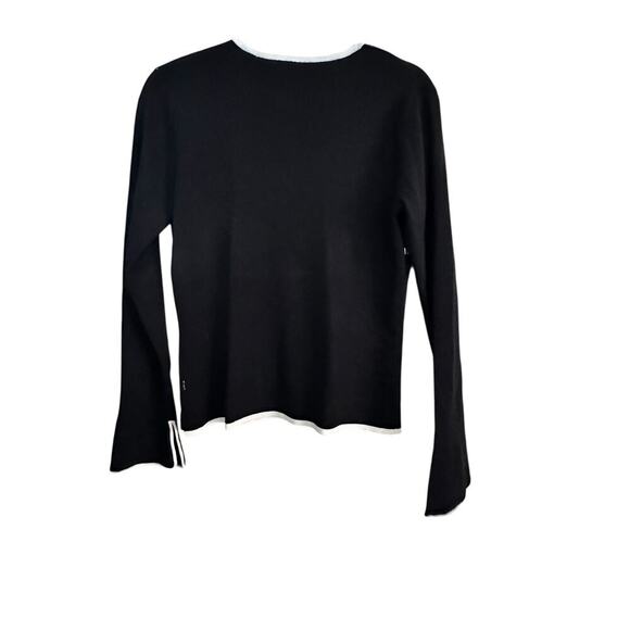 BCBGMaxazria Womens Black White Long Sleeve Bow Trimmed Cardigan Sweater Size M - Picture 3 of 7